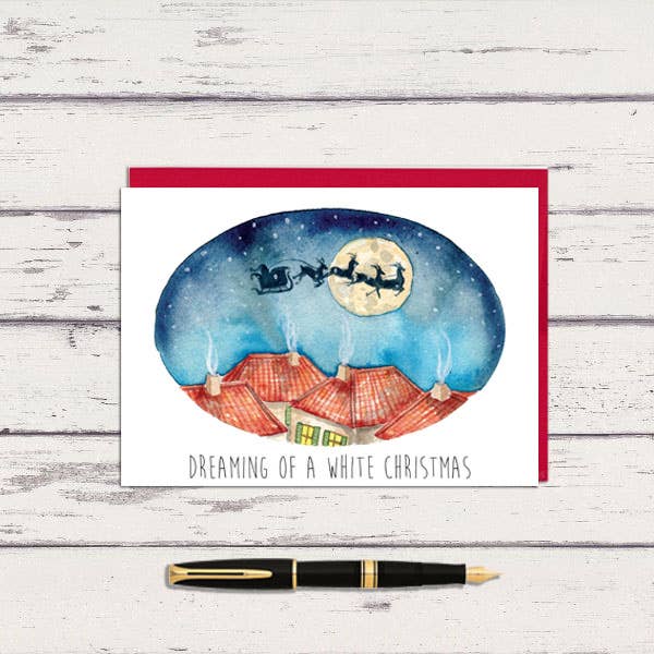 Meadowbrook Lane - Wholesale Christmas Card - Watercolor Dreaming of a White Christmas Greeting Card