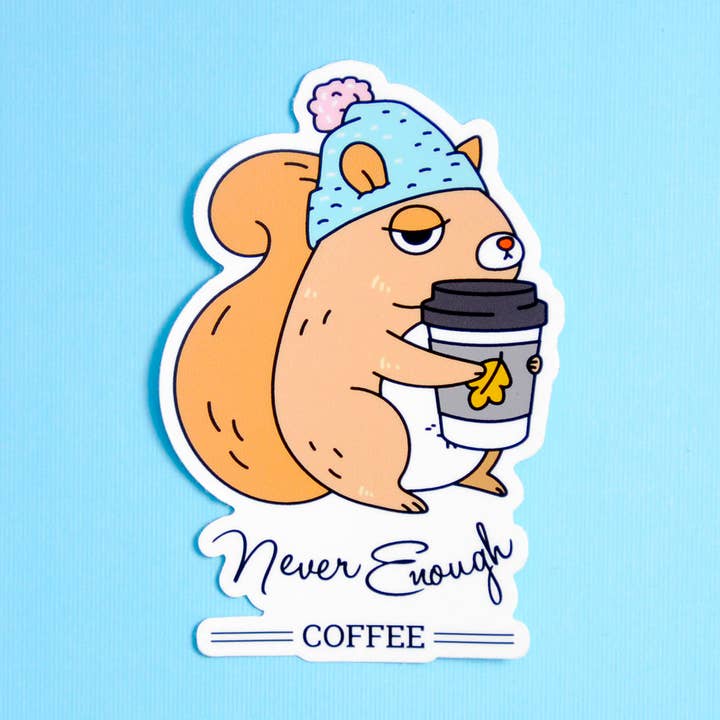 Noristudio - Wholesale Sticker - Never Enough Coffee Squirrel Vinyl Sticker0