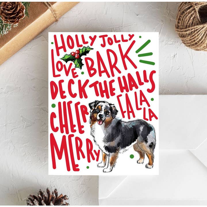 Hundekarte | Australian Shepherd Holiday Card | Packung mit 10 Stück für den Großhandel von Fable & Sage