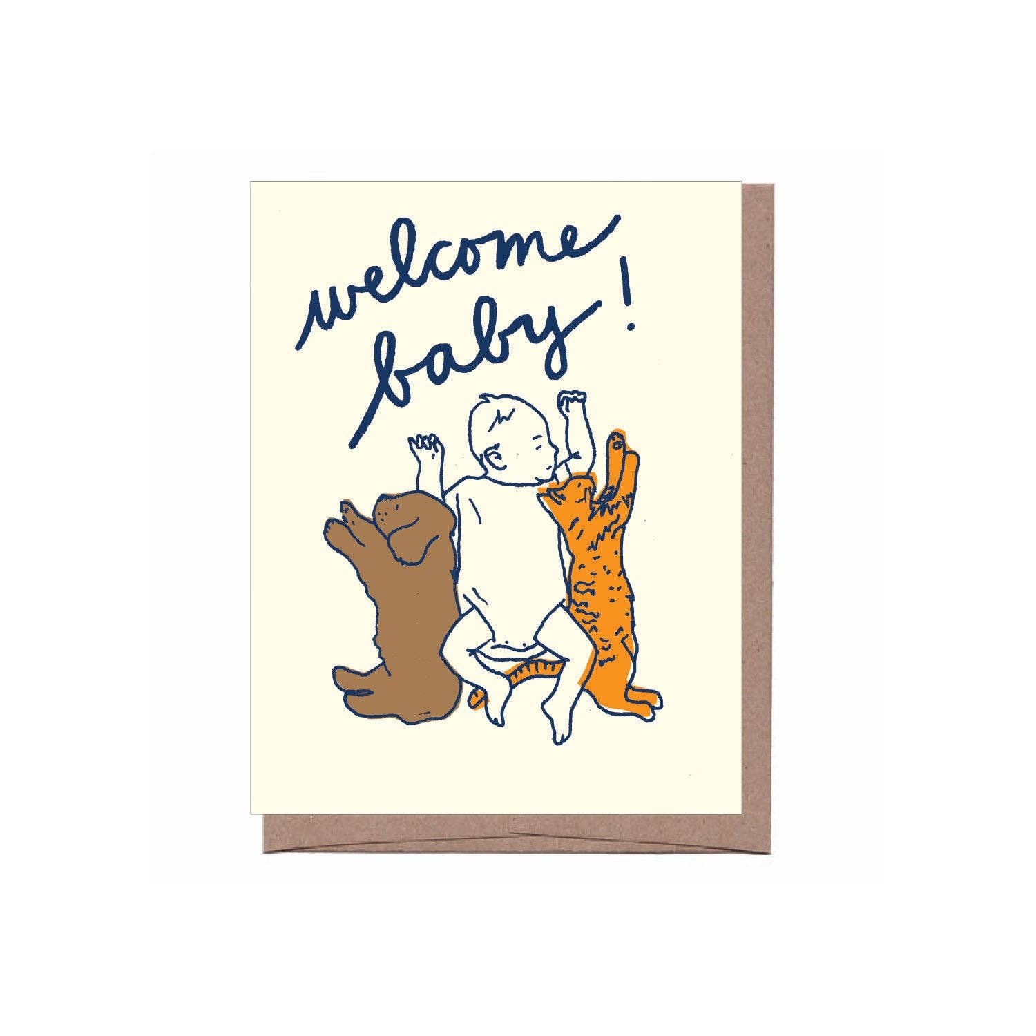 La Familia Green - Wholesale Baby Card - Baby + Dog + Cat Greeting Card