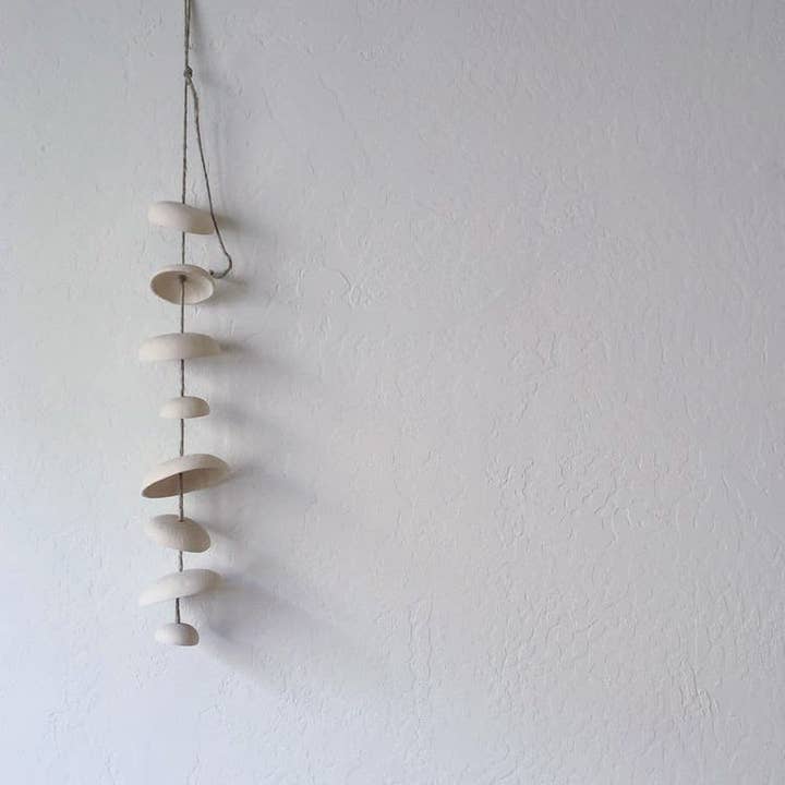 Mudpuppy Ceramic Studio - Wholesale Wind Chime - Moon Chimes Half Stack Unglazed Natural Buff Stoneware5