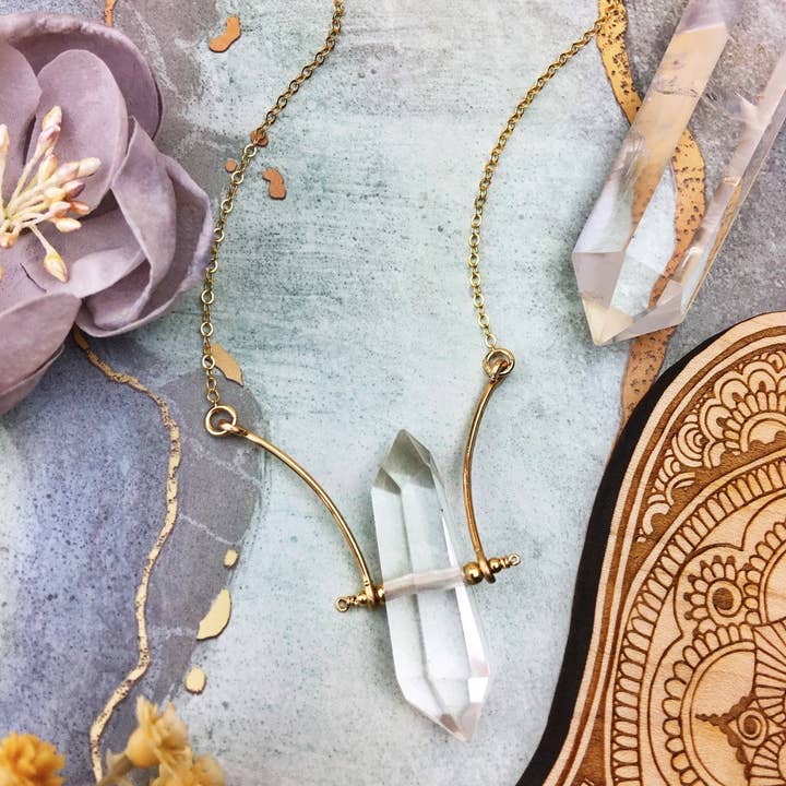 Double Terminated Crystal Quartz 14k Gold Fill Chain for wholesale by Enclave Gold
