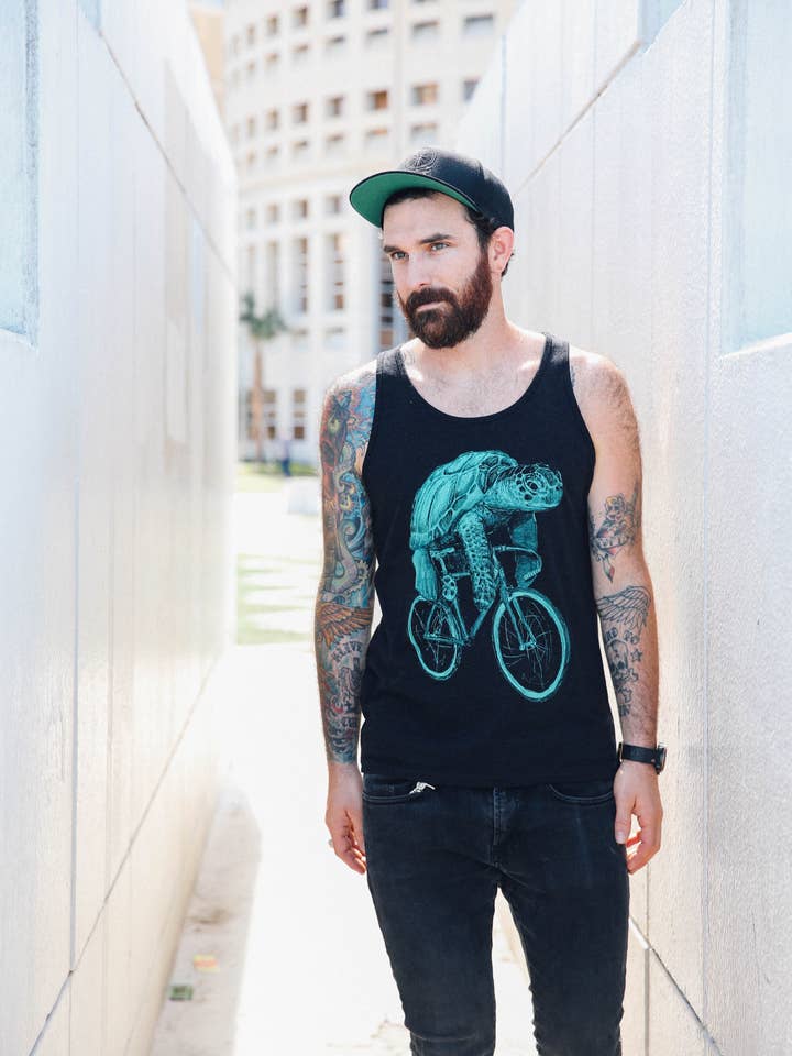 Sea Turtle On A Bicycle Men's Tank for wholesale by Dark Cycle Clothing