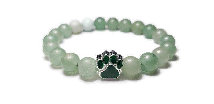 Foxfire Stones - Wholesale Beaded Bracelet - Green - Green Aventurine Paw Print Healing Stone Bracelet0