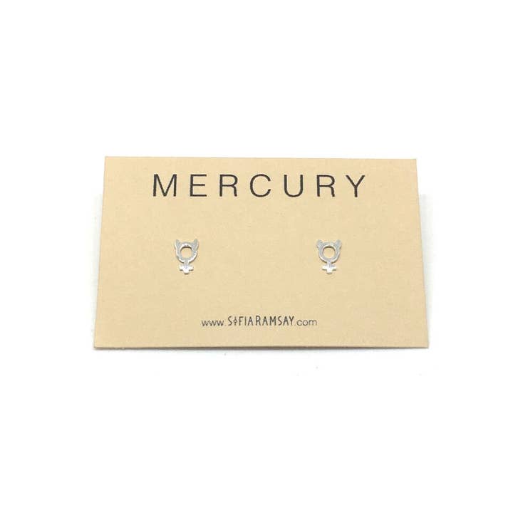 Sofia Ramsay - Wholesale Stud/Post Earrings - Planet Symbol Geometric Stud Earrings .925 Sterling Silver