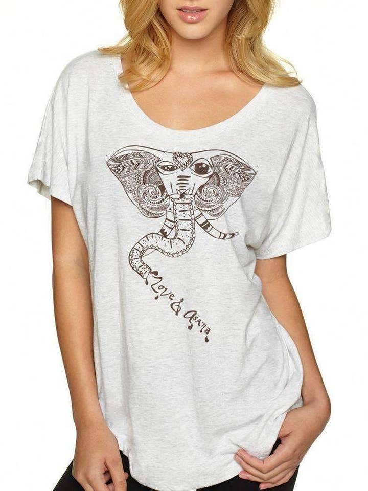 Winking Elephant Dolman Tee for wholesale by Love & Asana