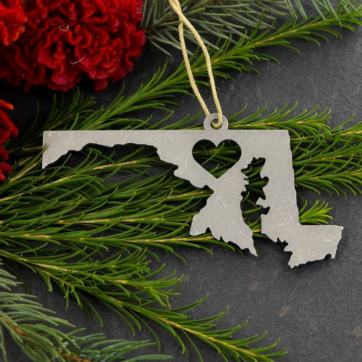 Maryland State Metal Holiday Gift Christmas Ornament for wholesale by Iron Maid Art