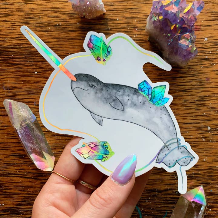 Narwhal Holographic Sticker for wholesale by Jess Weymouth