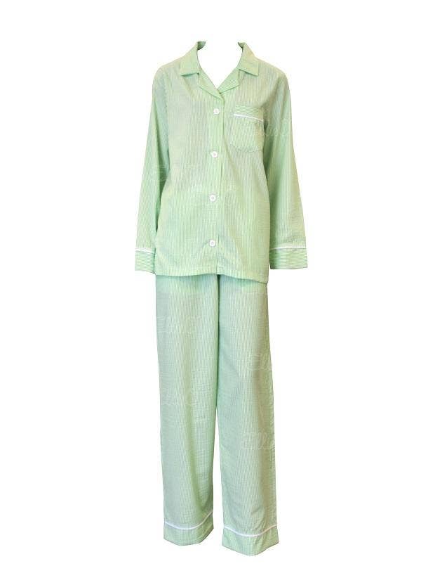 Love That Cotton - Wholesale Sleepwear Set - Women's - Seersucker Pajama Pant Set Green0