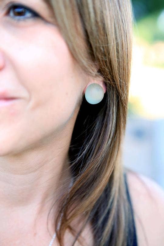 Leetie Lovendale - Wholesale Stud/Post Earrings - Kelly Green Frosted Retro Button Stud Earrings1