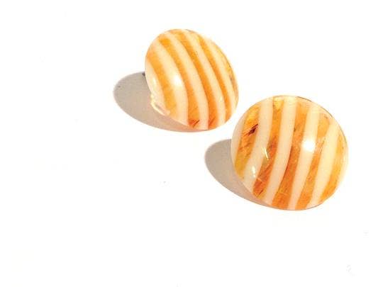Leetie Lovendale - Wholesale Stud/Post Earrings - Yellow & Cream Stripe Vintage Lucite Disc Stud Earring0