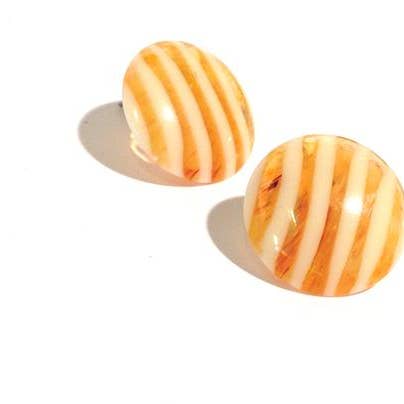 Leetie Lovendale – Engroshandel Ørestikkere – Gul & Creme Stribe Vintage Lucite Disc Stud Øreringe0