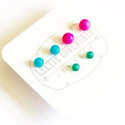 Neon Pink Turquoise and Teal Moonglow Tiny Stud Earrings Set for wholesale by Leetie Lovendale