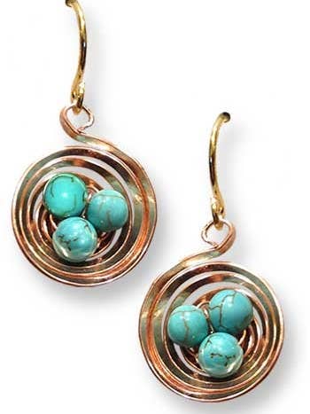 Le Nid Boucles d'oreilles - Circulaire Cuivre Robin Bleu pour la vente par LeDanse Limited Edition Jewelry