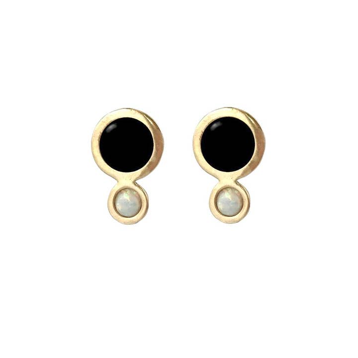 Boucles d'oreilles orbit avec grand onyx noir pour la vente par Therese Kuempel Jewelry