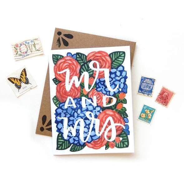 Mr. & Mrs. Floral Wedding Card for wholesale by Sketchy Notions