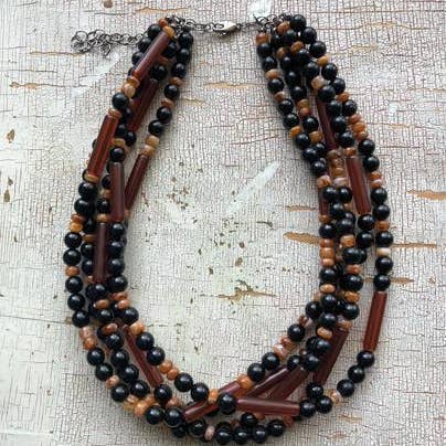 Leetie Lovendale - Wholesale Beaded/Pearl Necklace - Tortoise & Black Beaded Sylvie Necklace0