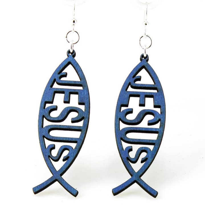 Fish JESUS Earrings for wholesale by Green Tree Jewelry