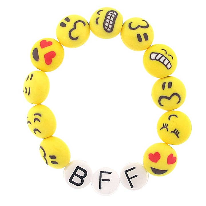 Sadie’s Moon - Wholesale Beaded Bracelet - Kids - Handmade "BFF" Best Friends Forever Emoji Stretch Bracelet
