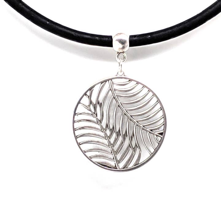 Palm Leaves Cork Necklace - Black for wholesale by Elisabetta Studio
