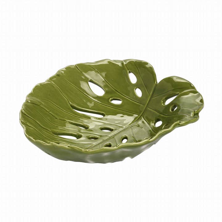 SALE Dolomite Green Monstera Leaf Plate for wholesale by Totalee Gift