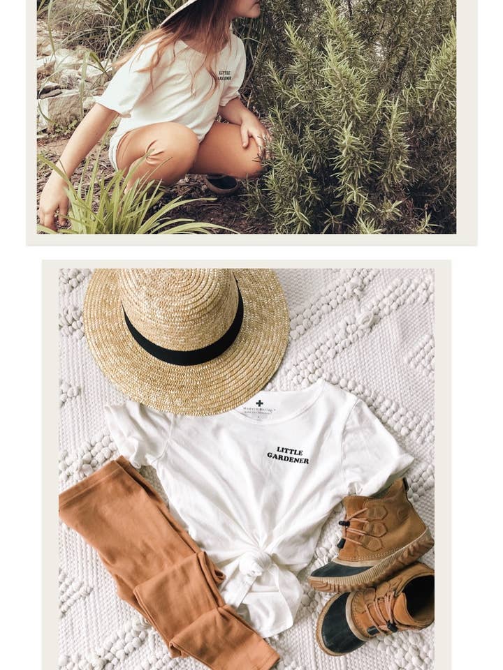 Fabricado en Estados Unidos | Camiseta de cuello redondo para niños | PEQUEÑO JARDINERO para venta al por mayor de Modern Burlap
