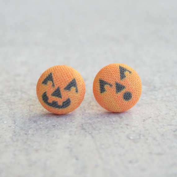 Jack O Lanterns Fabric Button Earrings for wholesale by Rachel O's