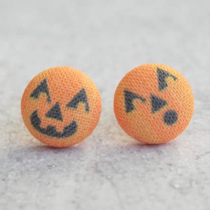 Jack O Lanterns Fabric Button Earrings for wholesale by Rachel O's