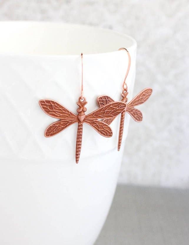 A Pocket of Posies - Wholesale Dangle Earrings - Dragonfly Earrings - Rose Copper0