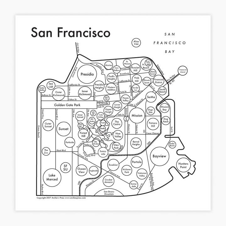 Archie's Press - Wholesale Map - San Francisco Map Print