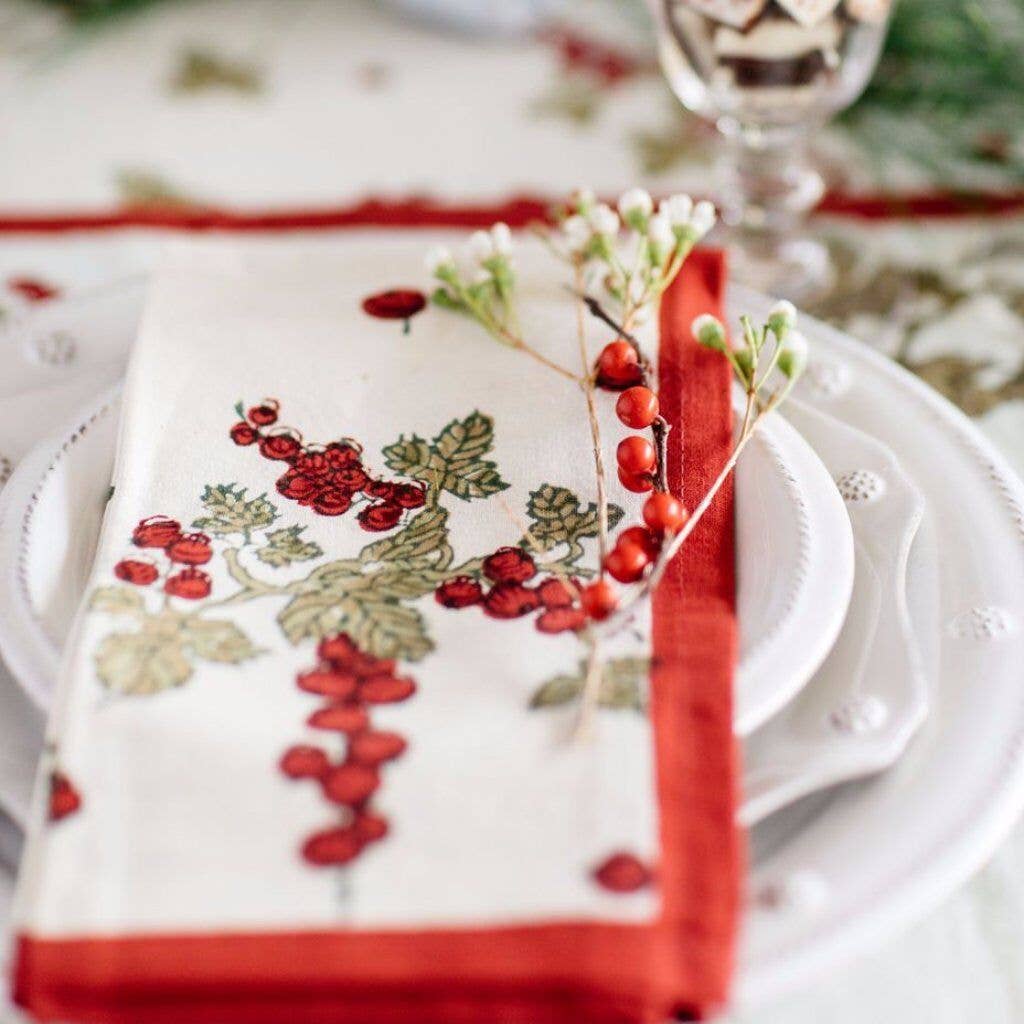 Couleur Nature - Wholesale Dinner & Cloth Napkin - Gooseberry Red/Green Napkin - Set of 61