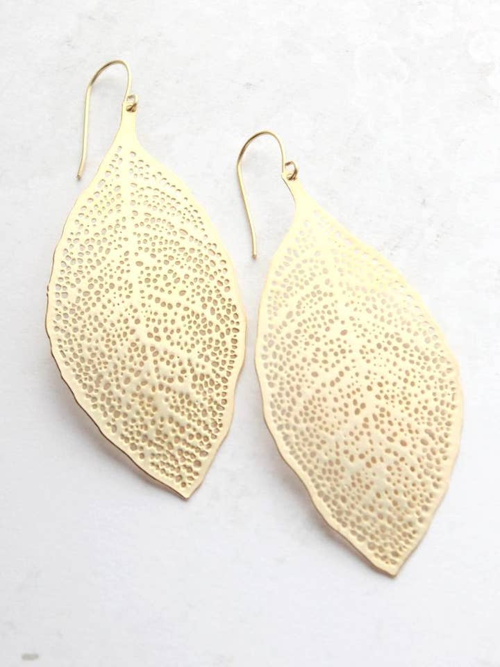Big Gold Leaf Earrings for wholesale by A Pocket of Posies