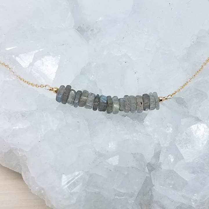 Heishi Labradorite Beaded Bar Necklace for wholesale by MissElenious Jewelry