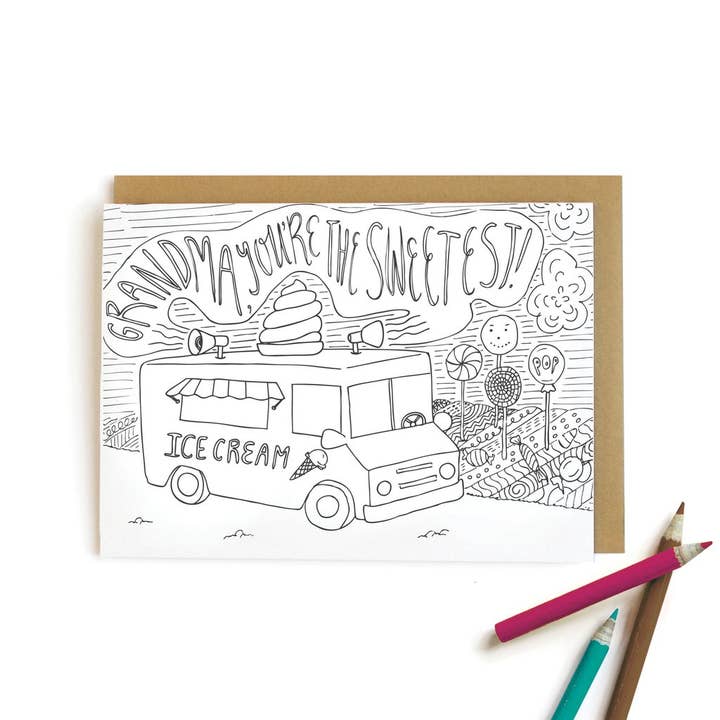 Ice Cream Truck Grandma Card | Kids Coloring Cards for wholesale by Wild Ink Press