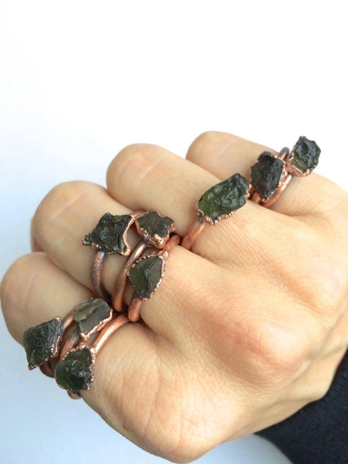 HAWKHOUSE - Wholesale Single Stone/Solitaire Ring - Rare Green Moldavite Raw Mineral Ring1