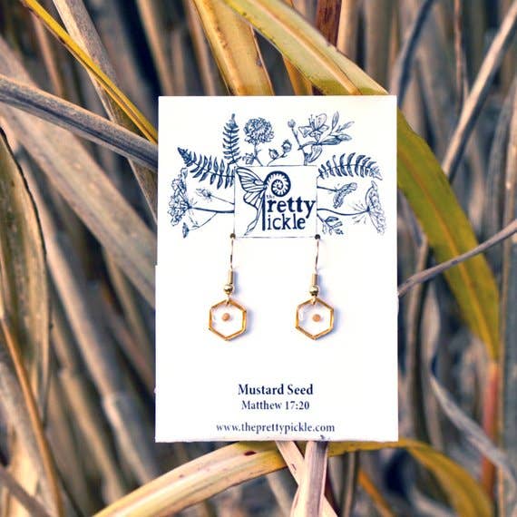 The Pretty Pickle - Wholesale Dangle Earrings - Hexagon Mustard Seed Earrings