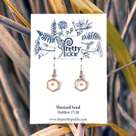 Hexagon Mustard Seed Earrings for wholesale by The Pretty Pickle