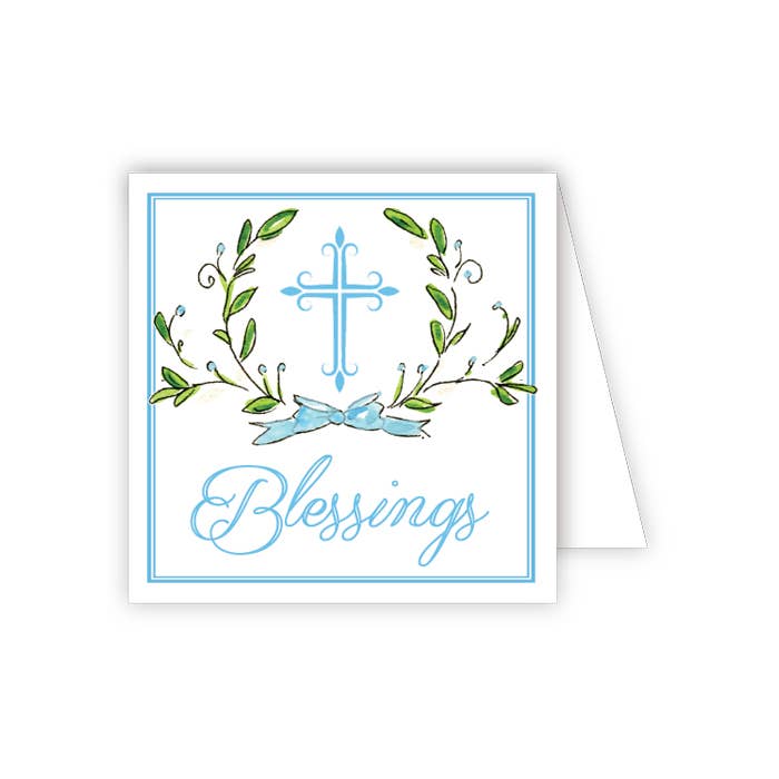 Blessings Blue Cross with Laurel Enclosure Card for wholesale by RosanneBeck Collections
