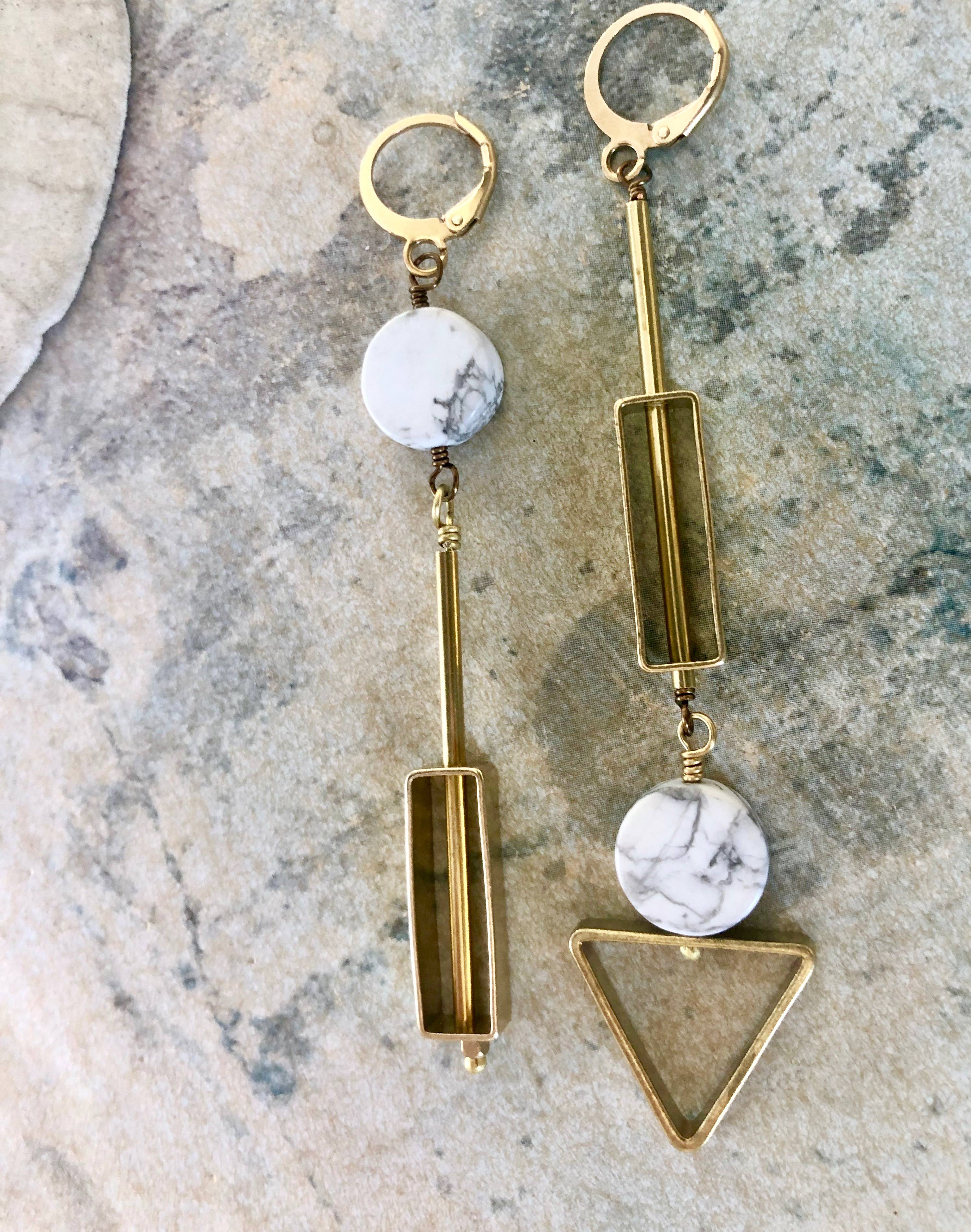 SORA DESIGNS - Wholesale Dangle Earrings - White Marble Circle Triangle Rectangle earrings3