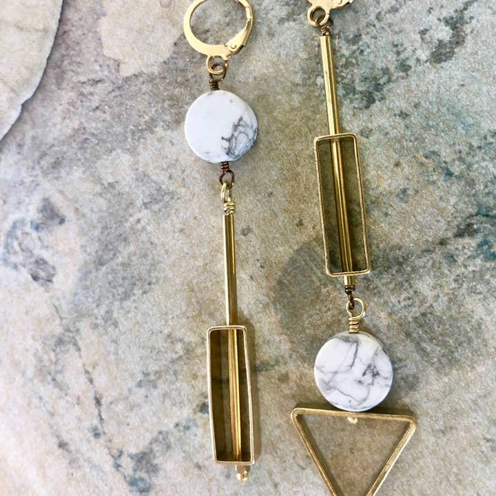 SORA DESIGNS - Wholesale Dangle Earrings - White Marble Circle Triangle Rectangle earrings3