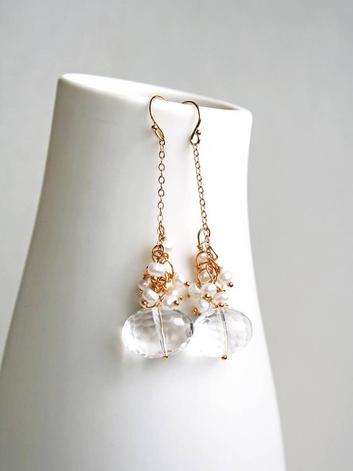 Boucles d'oreilles pendantes en cristal | Boucles d'oreilles de mariée pour la vente par Laura Stark Designs