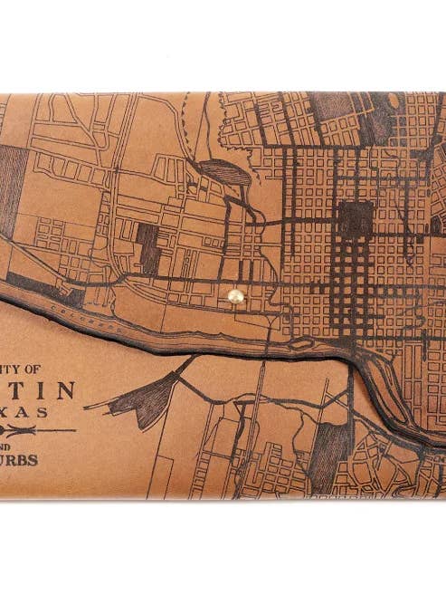 Austin Map Clutch for wholesale by Tactile Craftworks