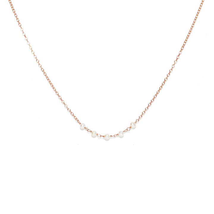 Strand Necklace - Rose Gold with White Freshwater Pearl for wholesale by Applepear Handcrafted Jewelry