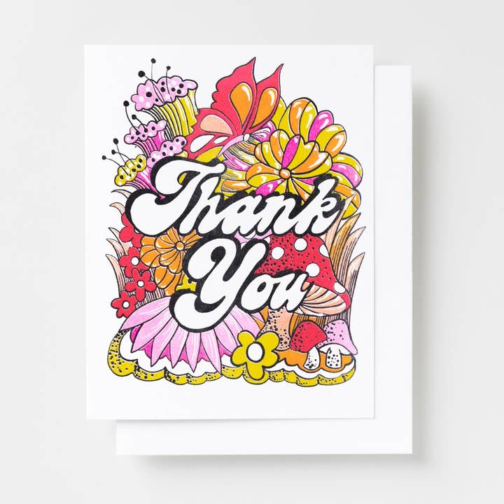 Yellow Owl Workshop – wholesale Tackkort – Tack blommig Risograph Card