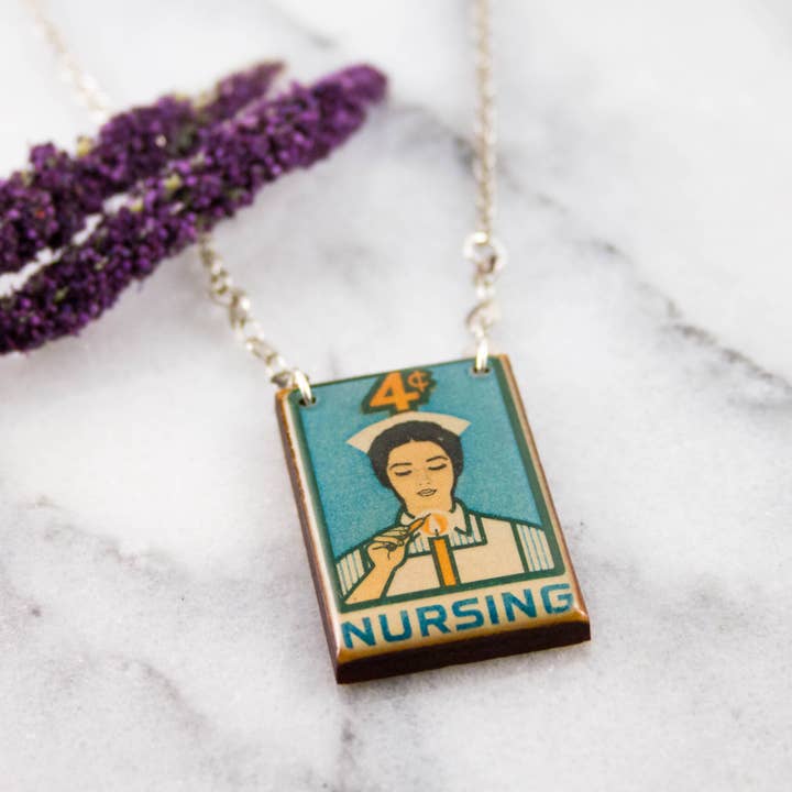 No Man's Land - Wholesale Pendant/Charm Necklace - US- Vintage Nursing Postage Stamp Necklace