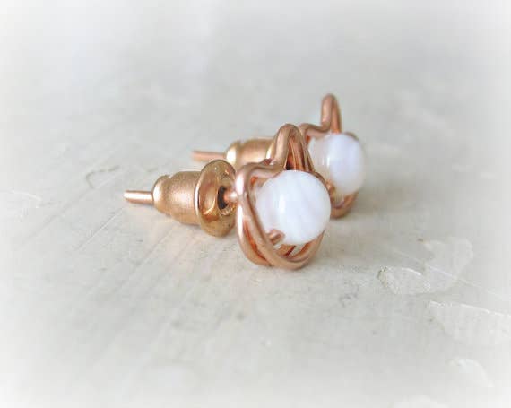 Contempo Jewelry - Wholesale Stud/Post Earrings - Tiny Mother of Pearl + Copper Cat Stud Earrings2
