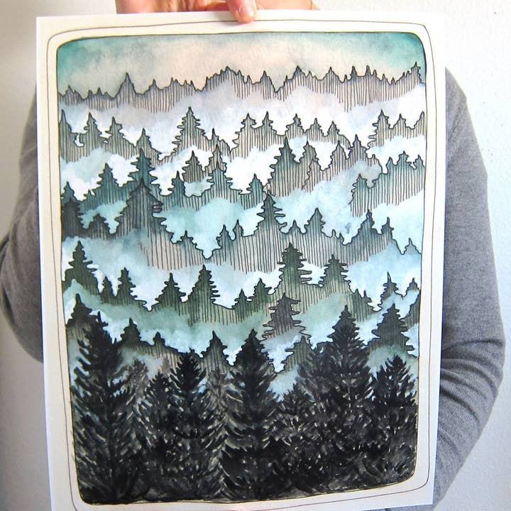 Impressão artística da floresta noroeste de 11 “x 14" por atacado de michele maule