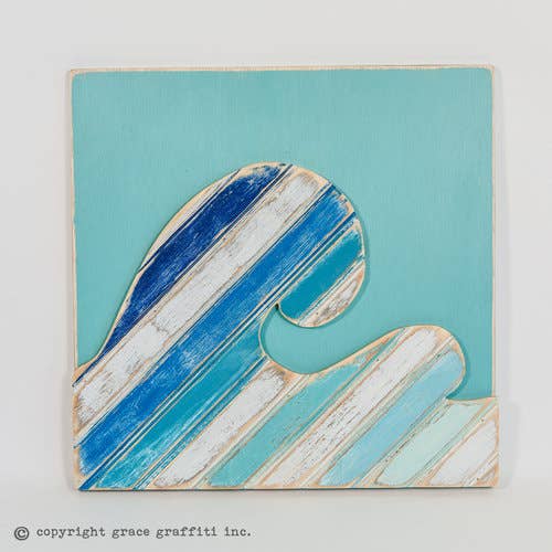 Wave Multi Colored Wooden Wall Art for wholesale by Grace Graffiti