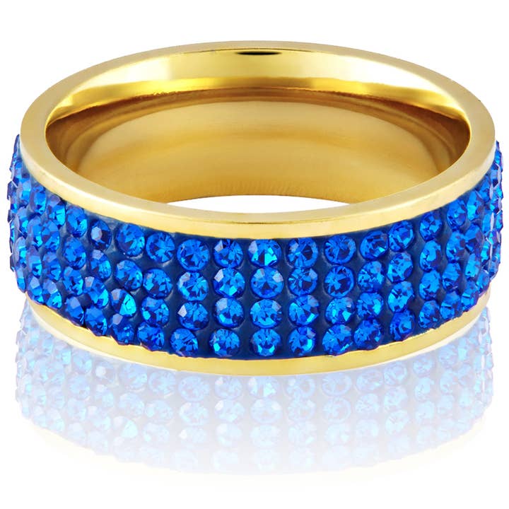West Coast Jewelry - Wholesale Multi-stone ring - Color Crystals Gold Plated Stainless Steel Band Ring6