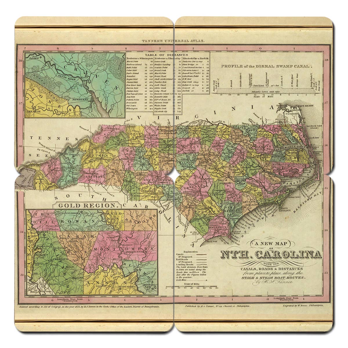 Torched Products - Wholesale Coasters - State Old World Map Coasters - Set of 4 Wood Coasters25